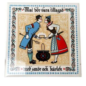 Vintage Berggren Swedish Tile Trivet Folk